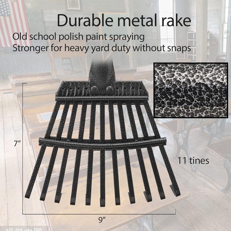 Oliynedy Adjustable Metal Garden Rake for Leaves - Long Handle 30-60", 11 Tines 9" Wide - Small Lawn Collapsible Yard Rake for Adults and Kids - Camping, Flower Beds, Mulch, Shrub - Image 3
